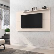 Liberty mid-century modern 62.99 TV panel with overhead decor shelf in off white main photo