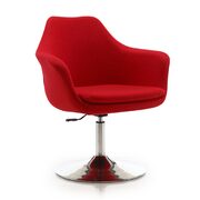 Red and polished chrome wool blend adjustable height swivel accent chair