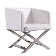White and polished chrome faux leather lounge accent chair main photo