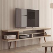 70.47 TV stand with splayed wooden legs and 4 shelves in off white and maple cream main photo