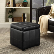Storage upholstered vinyl ottoman in black