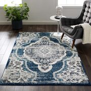 Distressed vintage floral persian medallion area rug in ivory/ blue main photo
