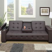Espresso faux leather sofa bed w/ cup holders main photo