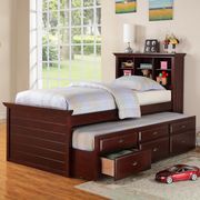 Dark cherry kids twin bed w/ drawers and trundle main photo