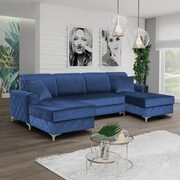Velvet blue fabric large double chaise sectional sofa main photo