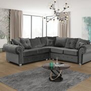 Sectional sofa in gray fabric w/ nailhead trim main photo
