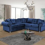Sectional sofa in blue fabric w/ nailhead trim main photo