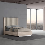 Upholstered panels in headboard in beige fabric full bed main photo