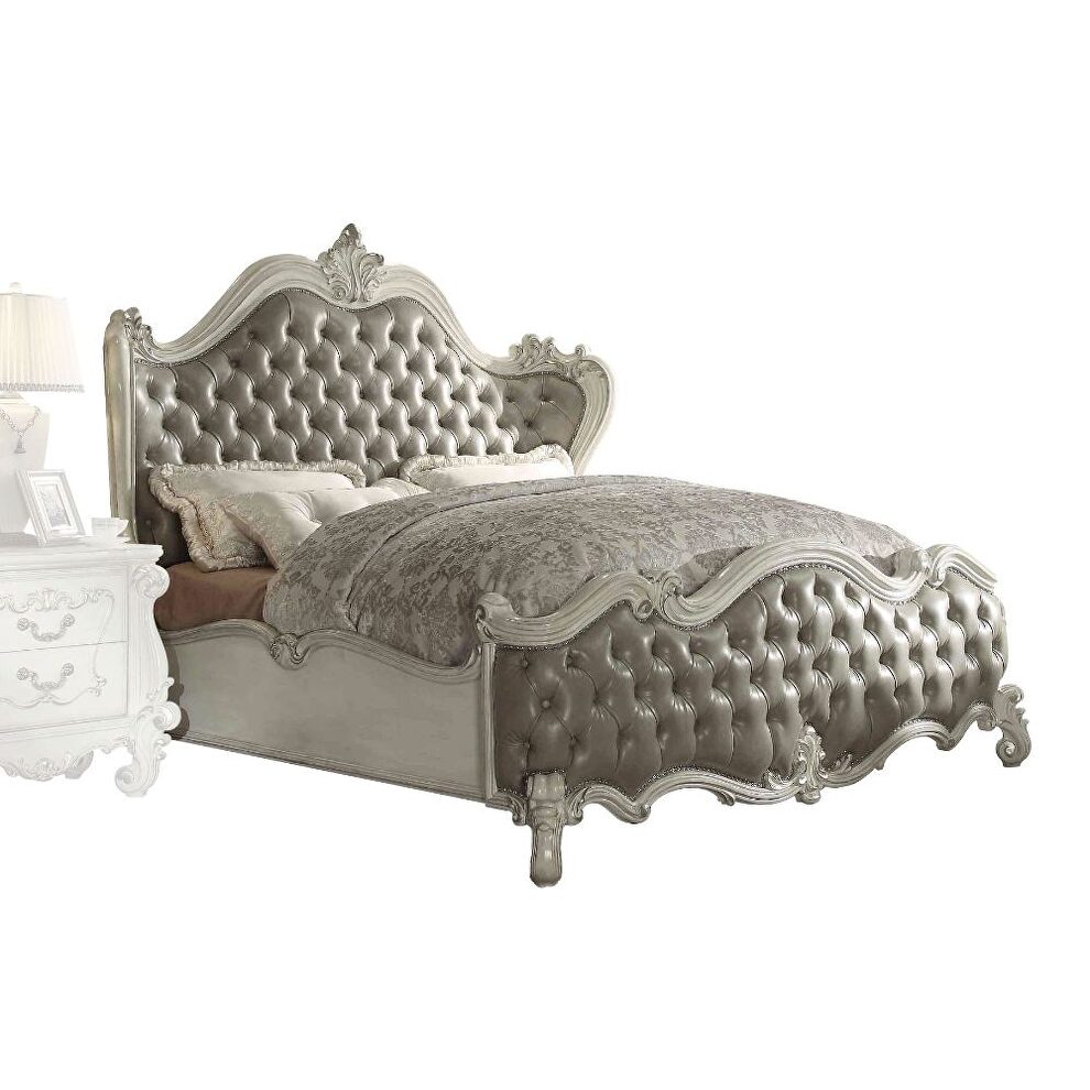 Vintage gray pu & bone white eastern king bed by Acme additional picture 2