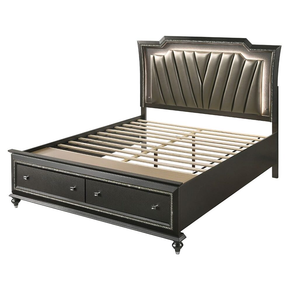 Pu & metallic gray finish queen bed w/storage by Acme additional picture 2