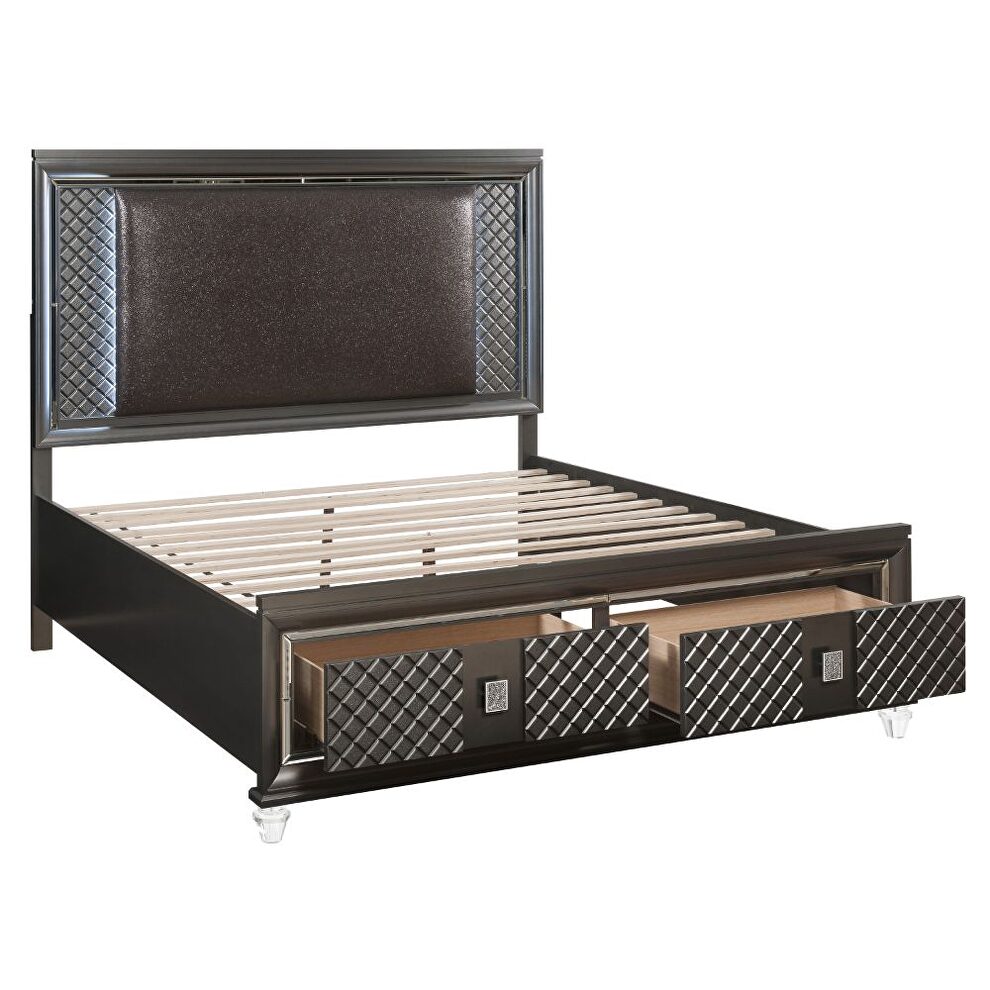 Pu & metallic gray queen bed w/storage by Acme additional picture 2