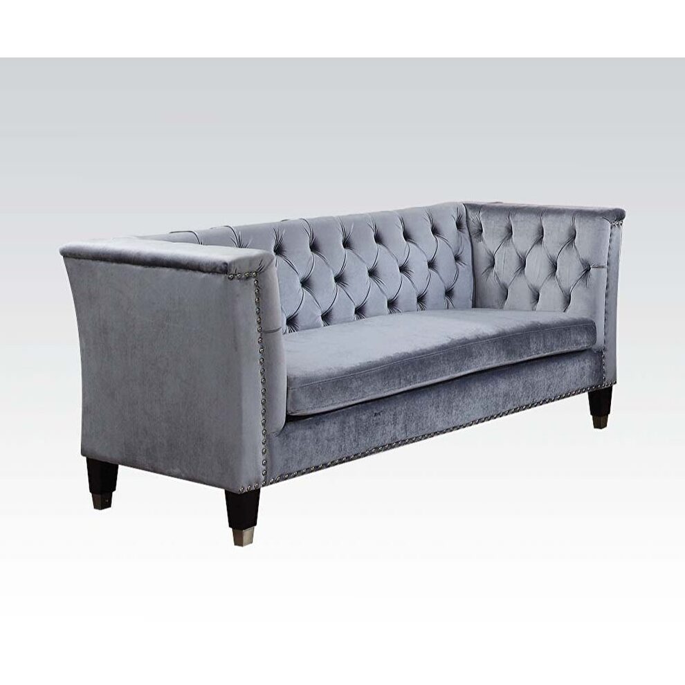 Blue/gray velvet sofa in mid-century style by Acme additional picture 2