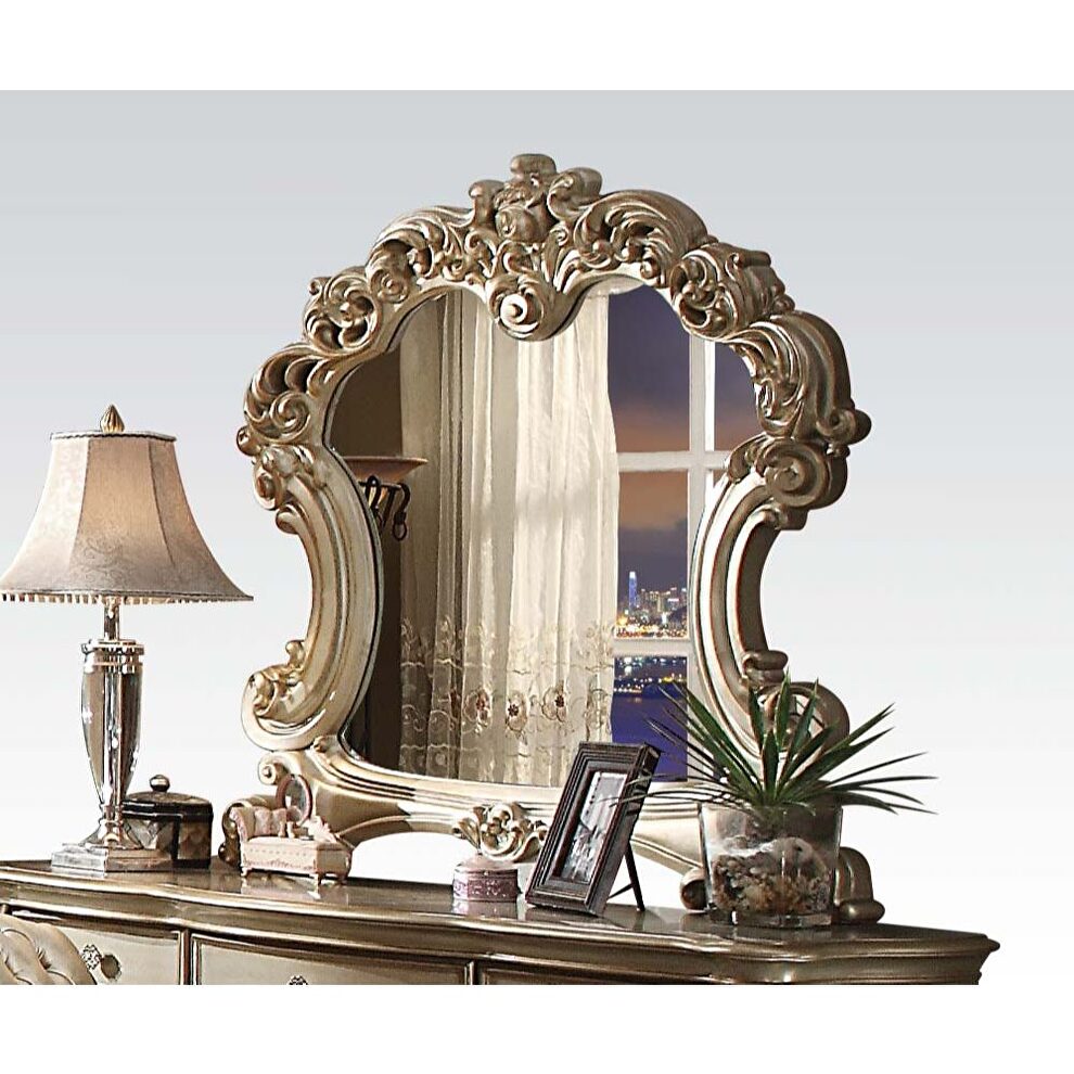 Gold patina & bone vanity desk, stool and mirror by Acme additional picture 2