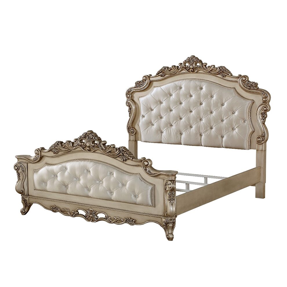 Fabric & antique white queen bed by Acme additional picture 2