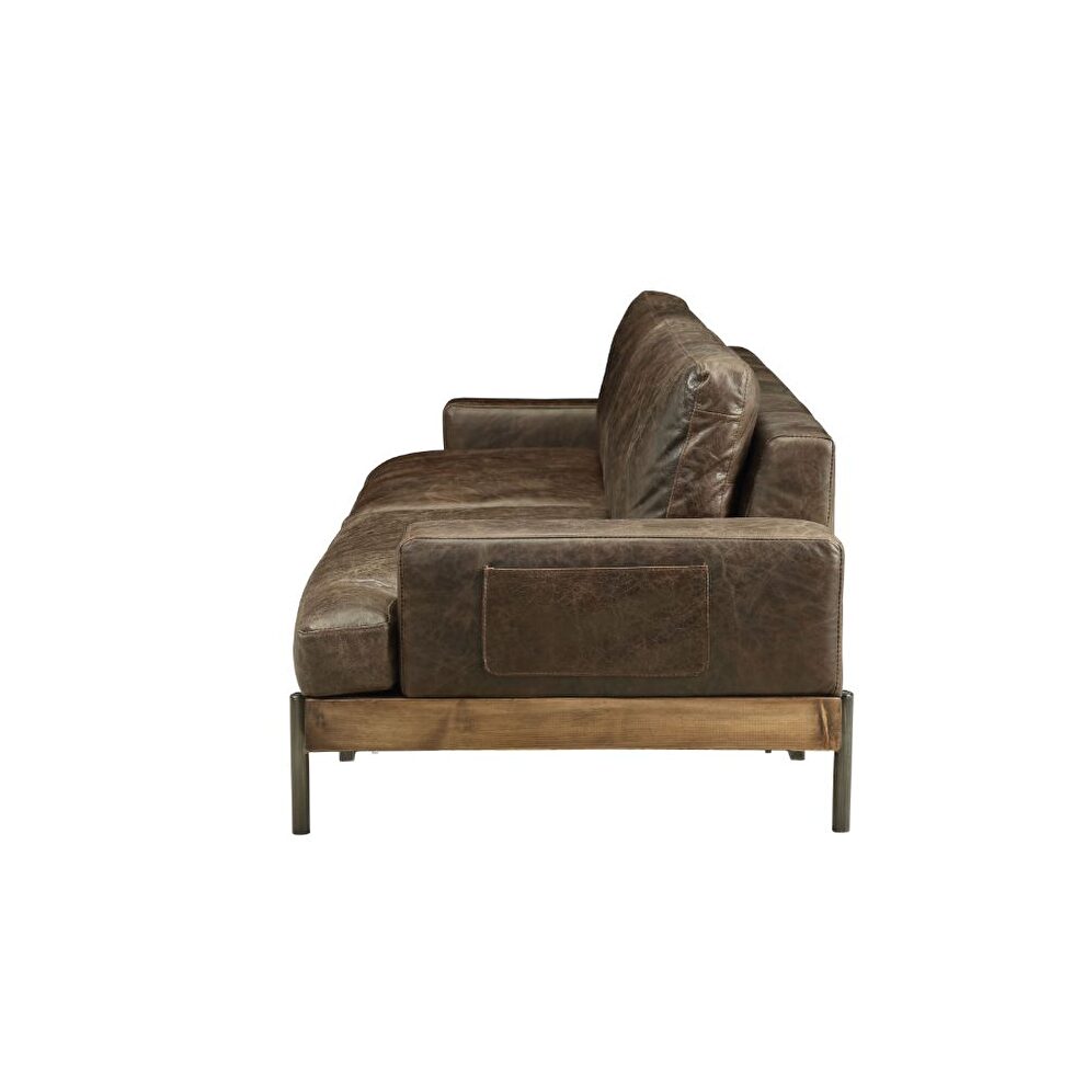 Oak & distress chocolate top grain leather sofa by Acme additional picture 4
