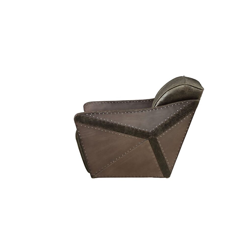 Distress chocolate top grain leather chair by Acme additional picture 5