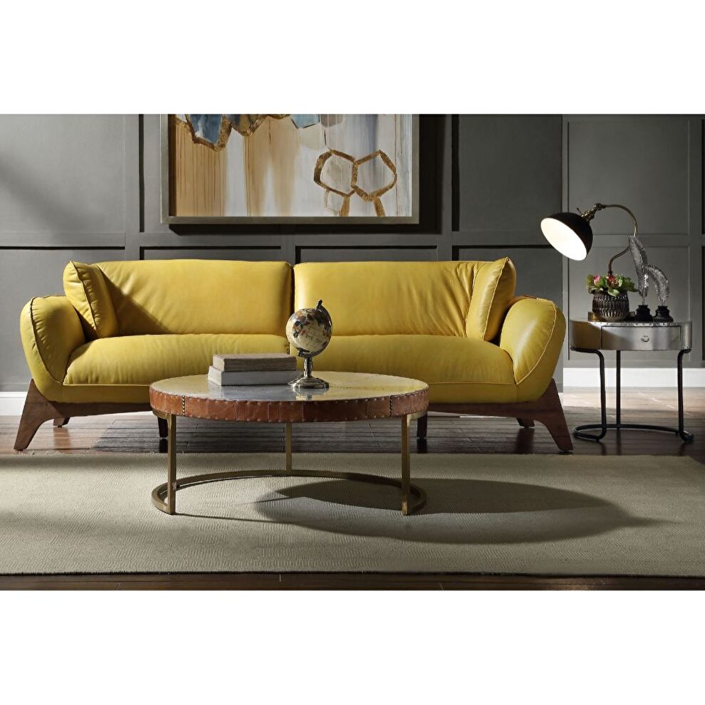 Mustard full leather contemporary couch by Acme additional picture 2