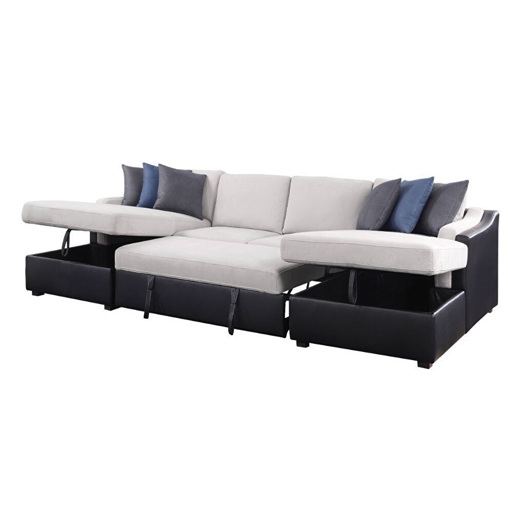 U-shape sleeper sectional sofa in casual design by Acme additional picture 6