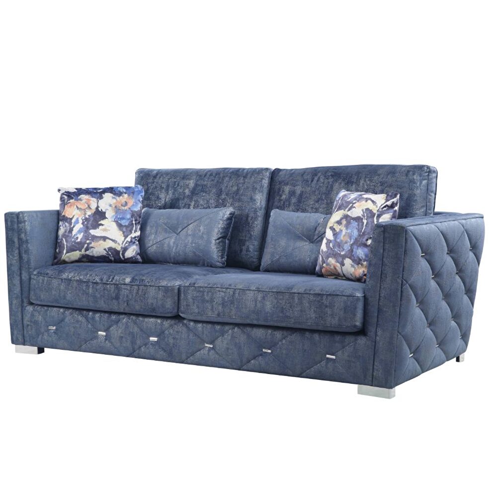 2-tone blue fabric sofa in unique diagonal tufting style by Acme additional picture 2