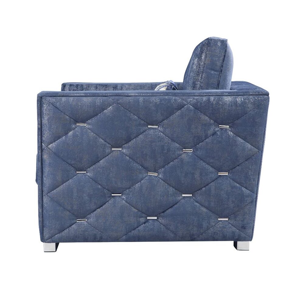 2-tone blue fabric sofa in unique diagonal tufting style by Acme additional picture 4