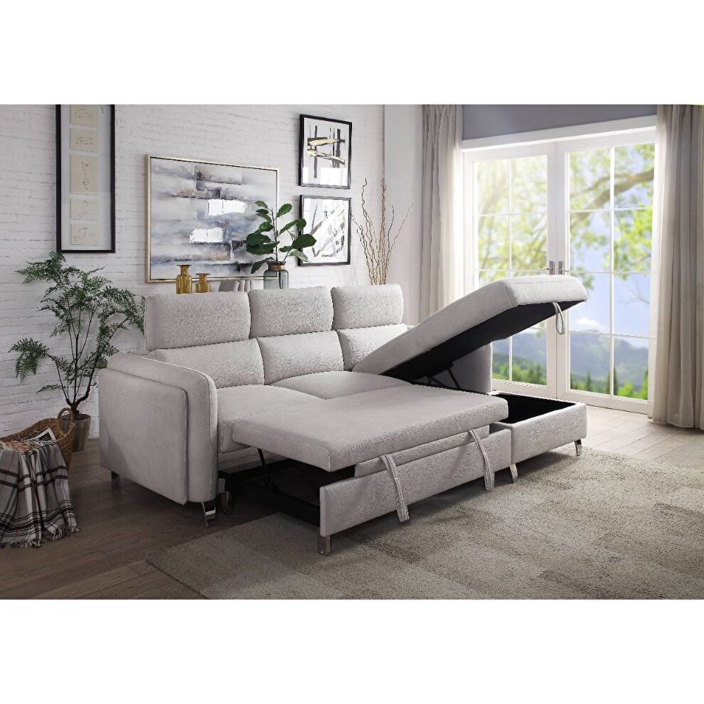 Beige nubuck sectional sleeper sofa by Acme additional picture 4