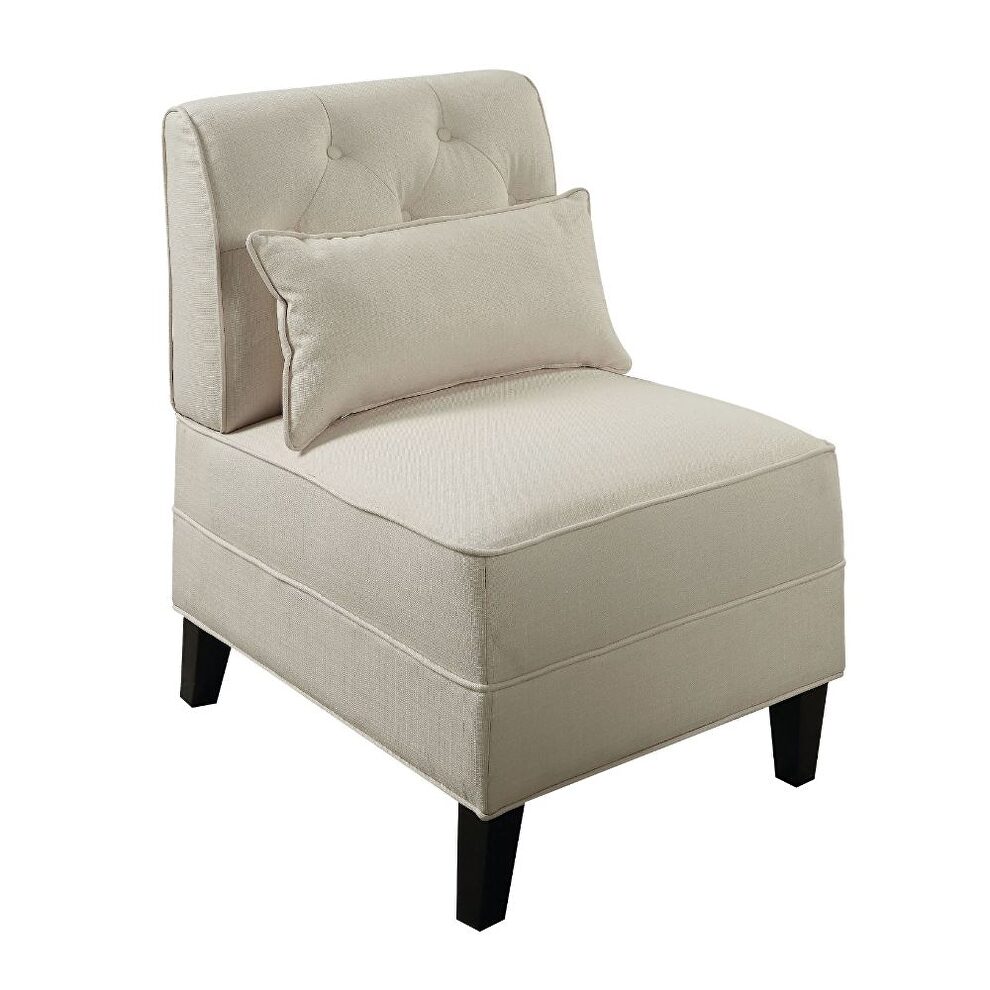 Cream linen accent chair & pillow by Acme additional picture 2