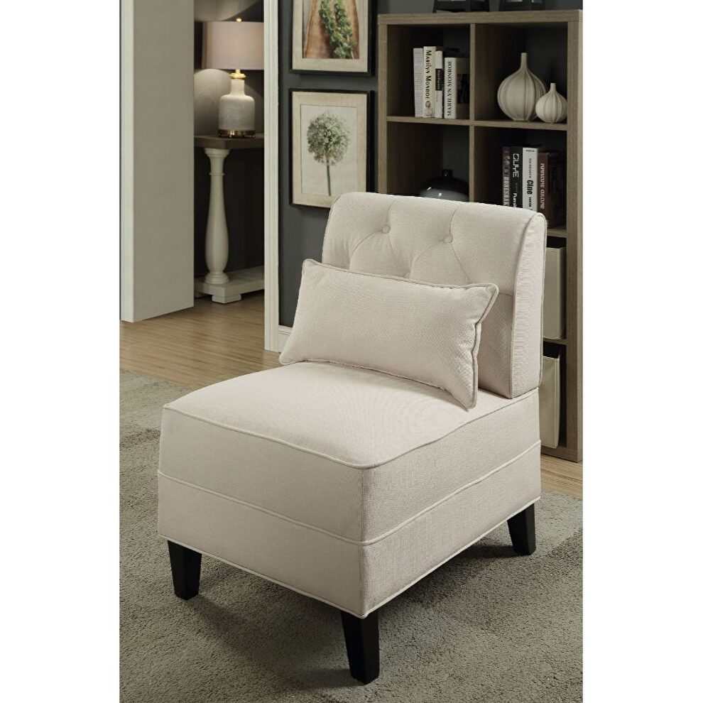 Cream linen accent chair & pillow by Acme additional picture 3
