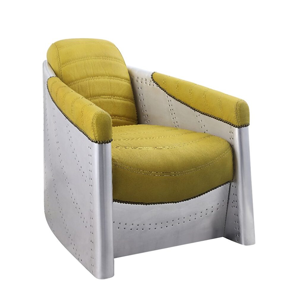 Yellow top grain leather & aluminum accent chair by Acme additional picture 2