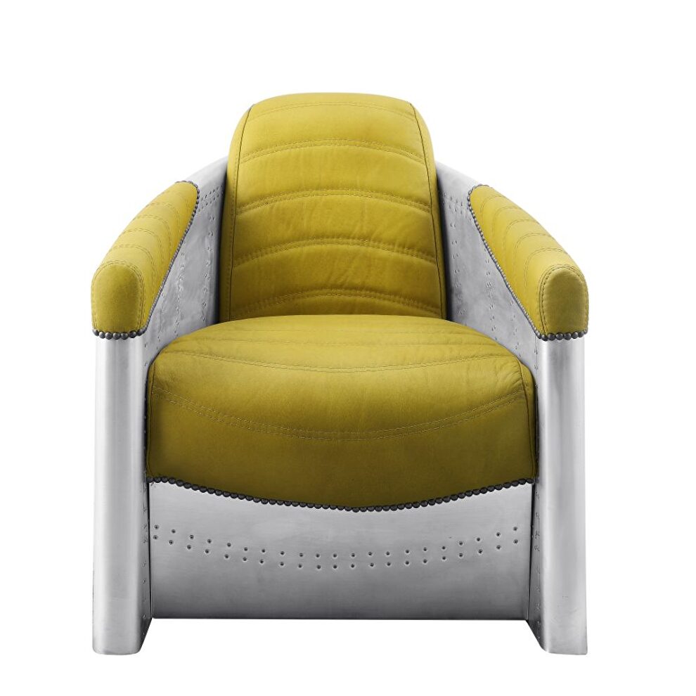 Yellow top grain leather & aluminum accent chair by Acme additional picture 3