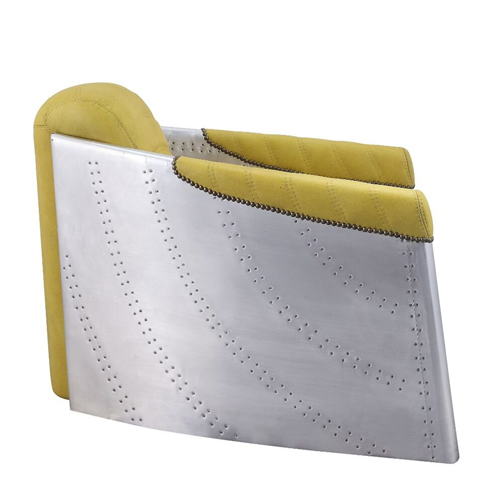 Yellow top grain leather & aluminum accent chair by Acme additional picture 4