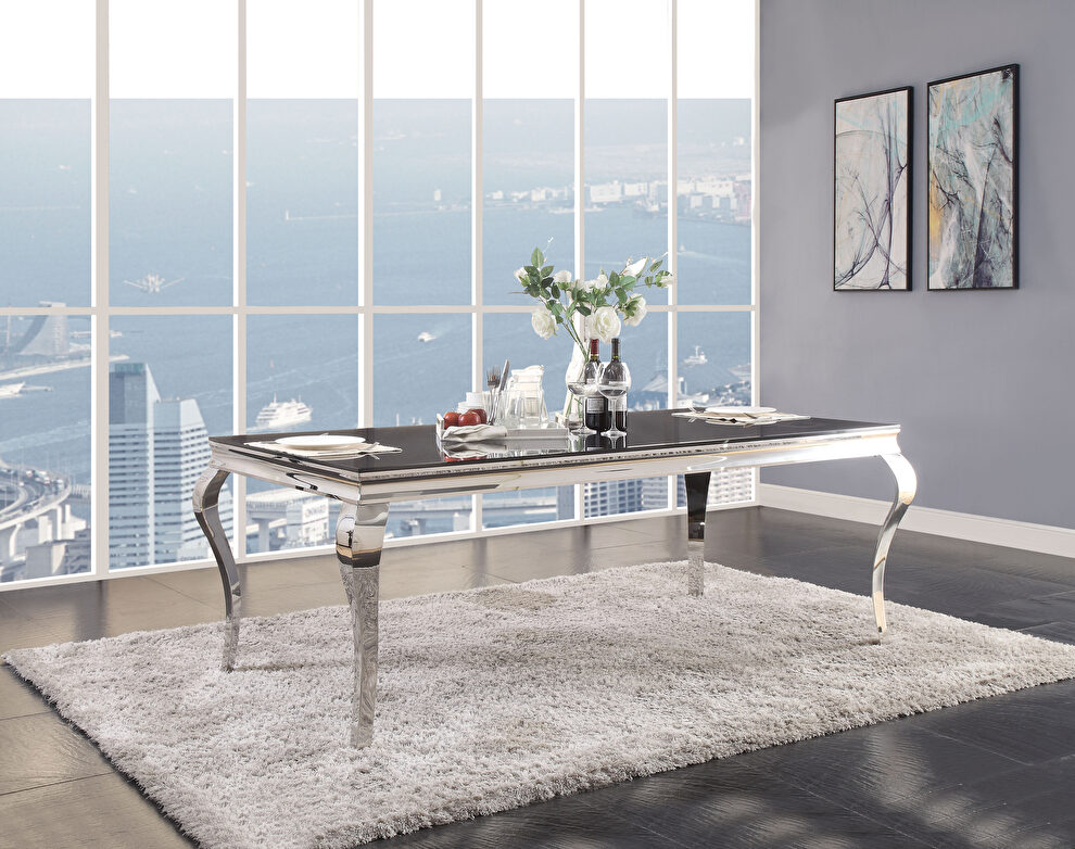 Stainless steel & black glass dining table by Acme additional picture 3