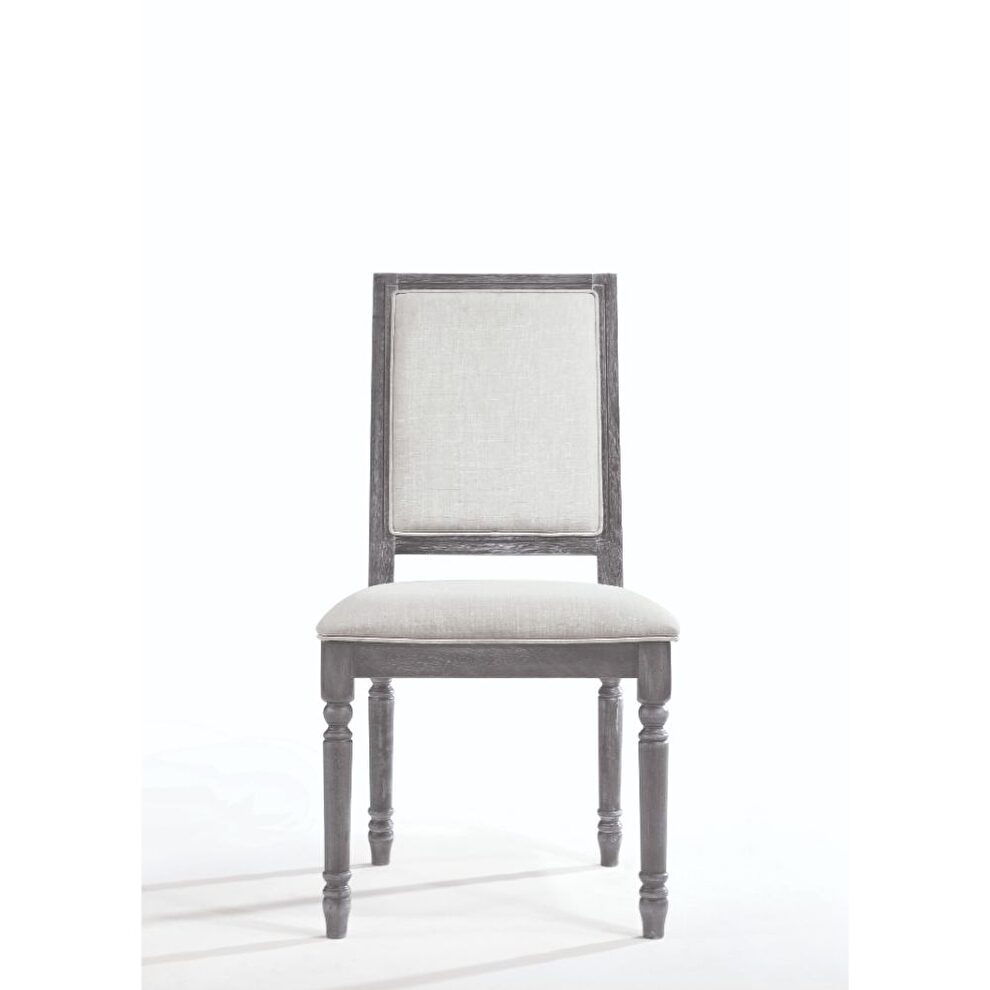 Cream linen & weathered gray finish side chair by Acme additional picture 2