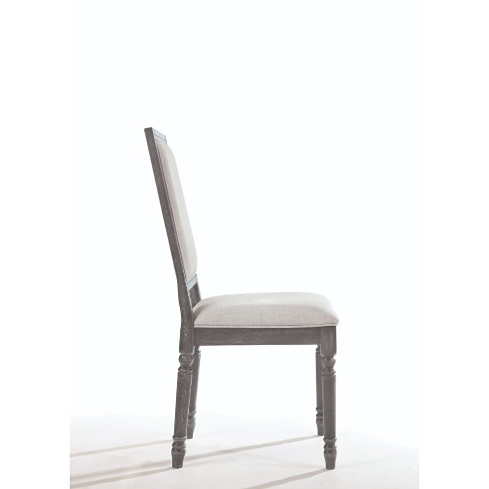 Cream linen & weathered gray finish side chair by Acme additional picture 3