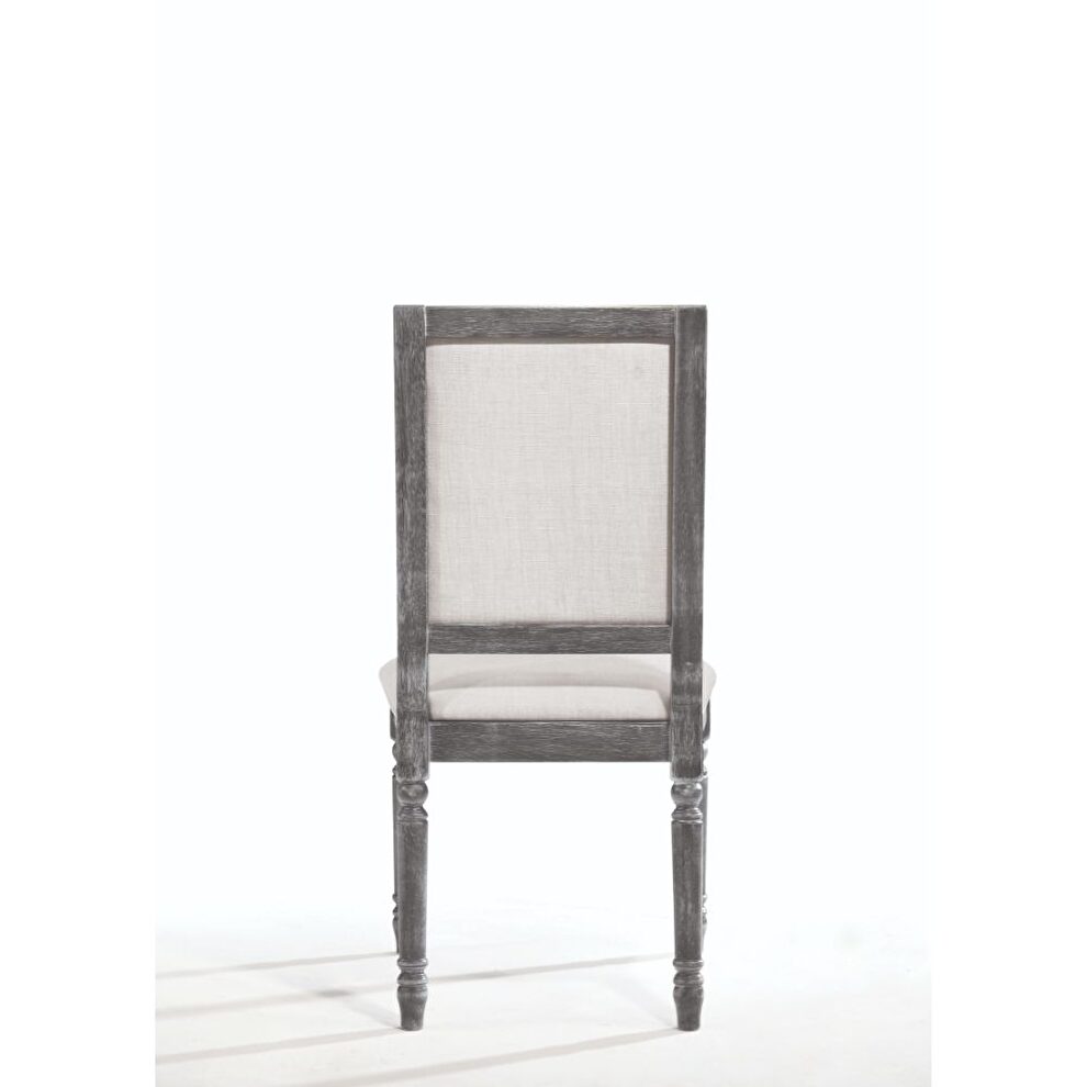 Cream linen & weathered gray finish side chair by Acme additional picture 4