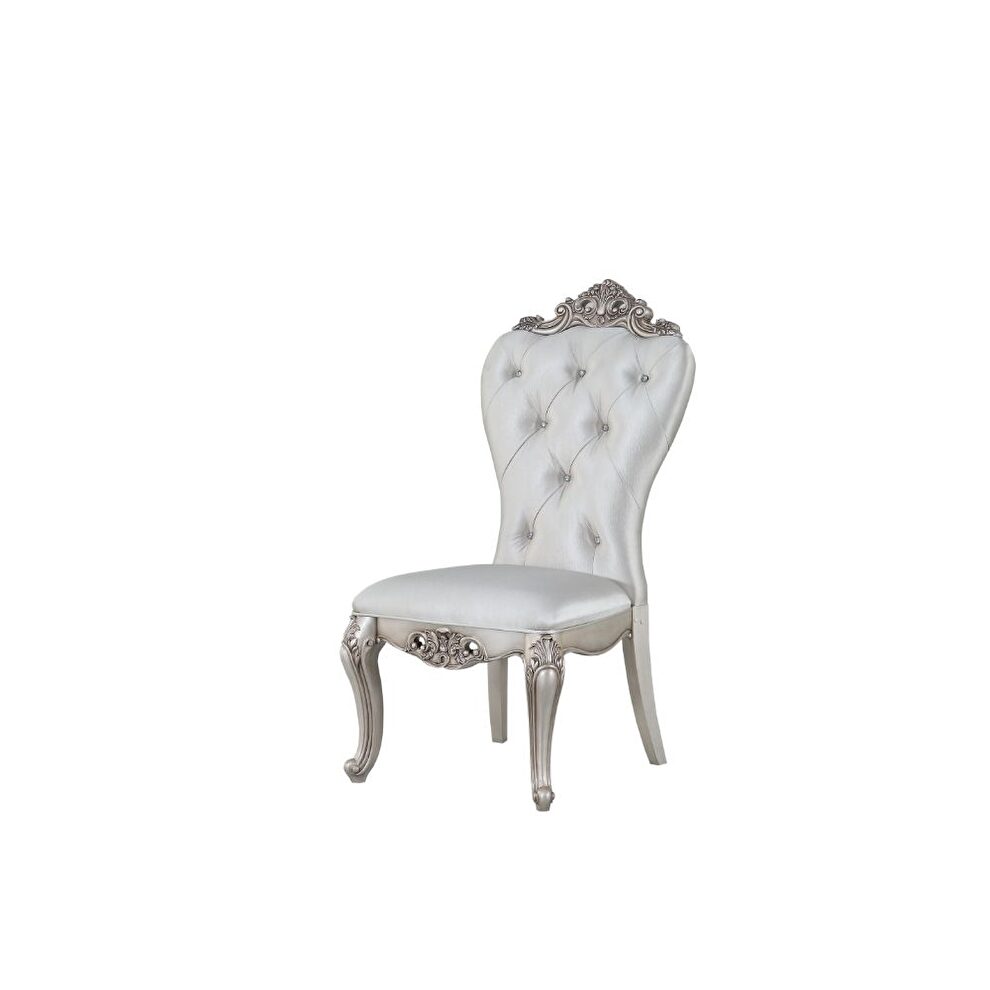 Cream fabric & antique white side chair by Acme additional picture 2