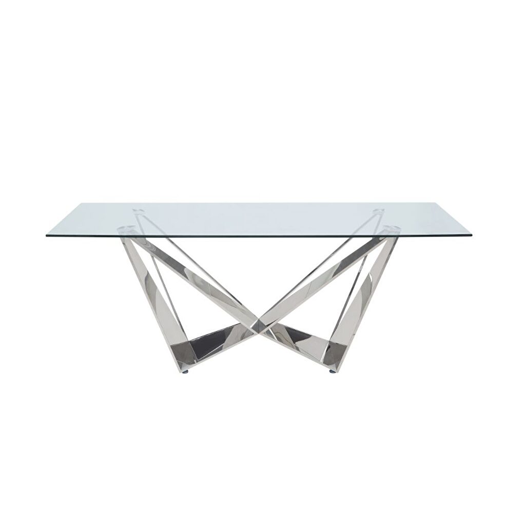 Clear glass & stainless steel dining table by Acme additional picture 3