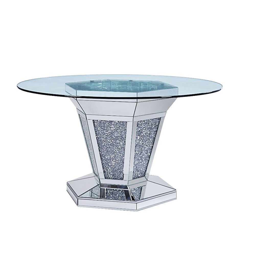 Mirrored, faux diamonds & clear glass dining table by Acme additional picture 2