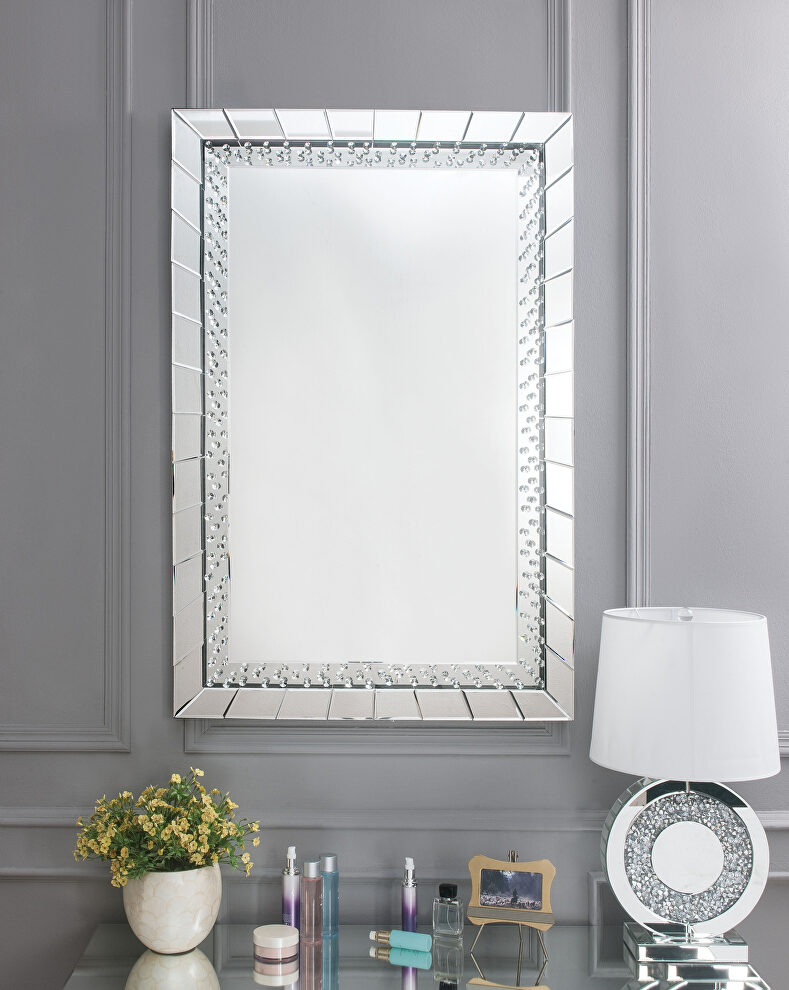Mirrored & faux crystals vanity desk, stool and mirror by Acme additional picture 12