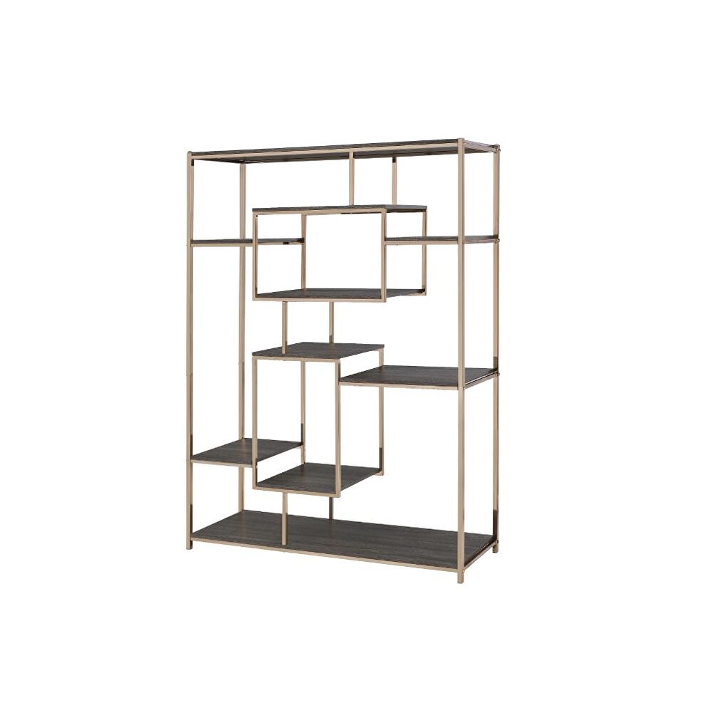 Rustic gray oak & champagne bookshelf by Acme additional picture 2
