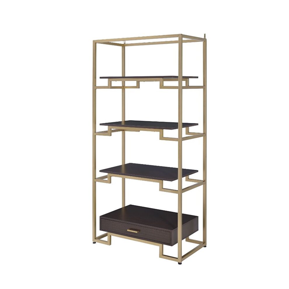 Gold & clear glass bookshelf by Acme additional picture 2