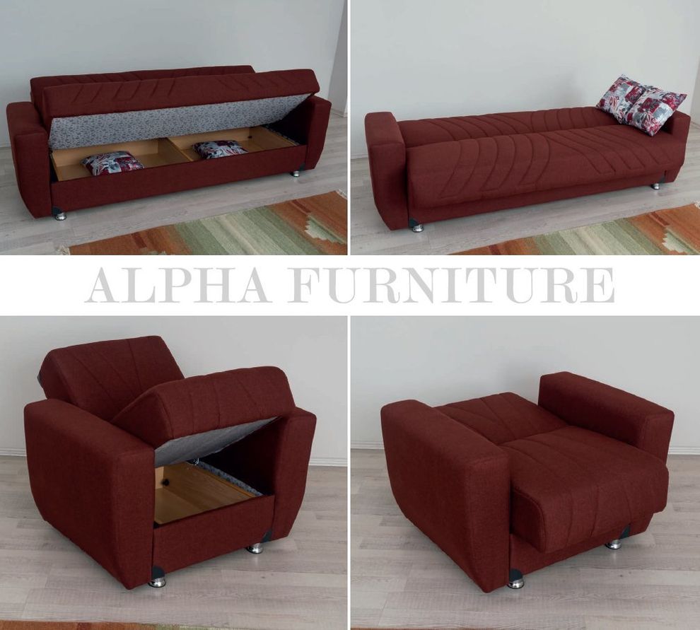 Burgundy fabric sofa / sofa bed with storage by Alpha additional picture 2
