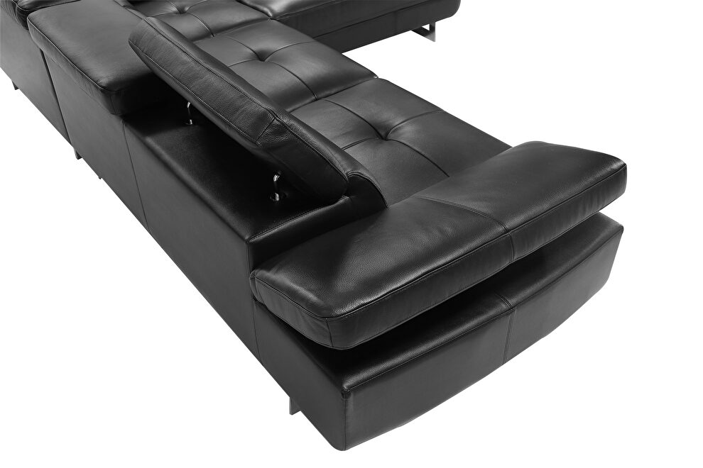 Black leather right facing sectional w/ moving headrests by Beverly Hills additional picture 4