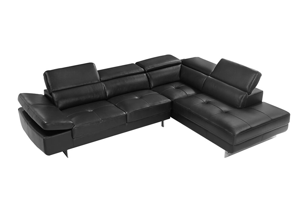 Black leather right facing sectional w/ moving headrests by Beverly Hills additional picture 5