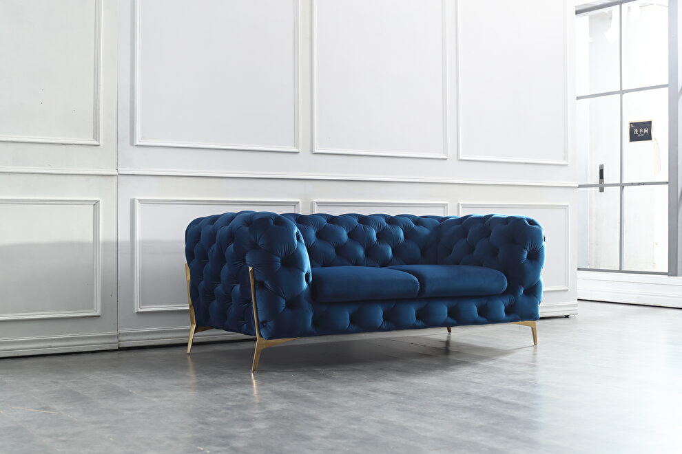 Blue fabric glam style sofa w/ gold legs by Beverly Hills additional picture 4