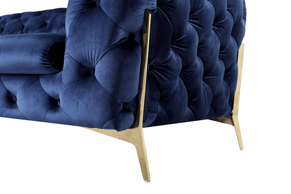 Blue fabric glam style sofa w/ gold legs by Beverly Hills additional picture 7