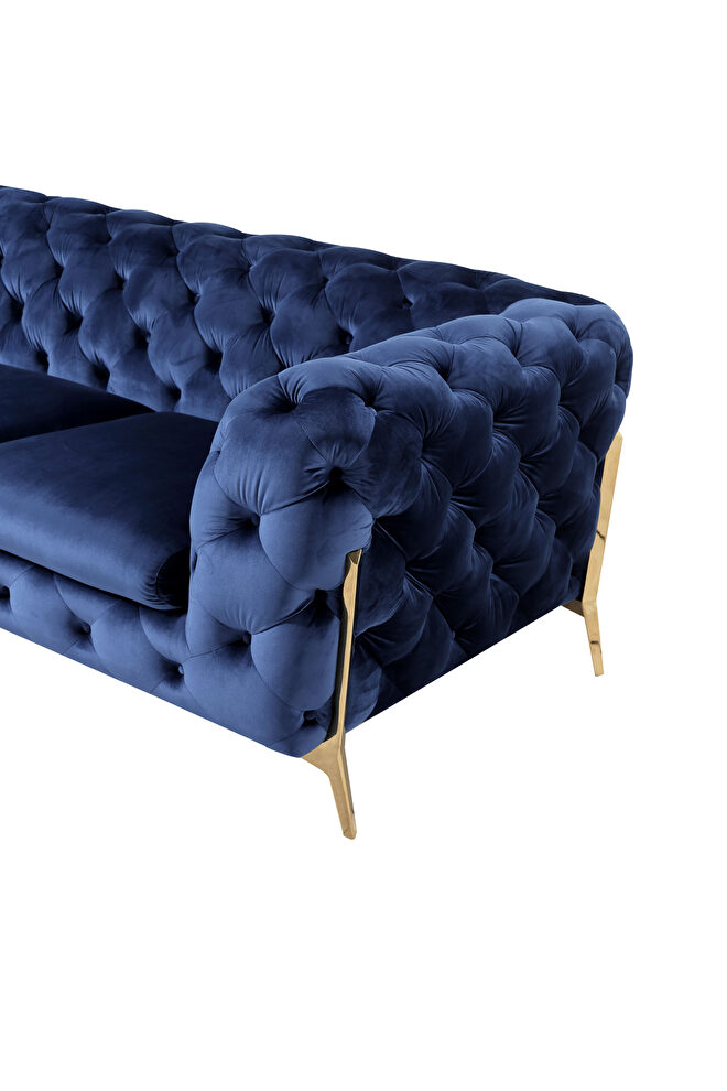 Blue fabric glam style sofa w/ gold legs by Beverly Hills additional picture 8