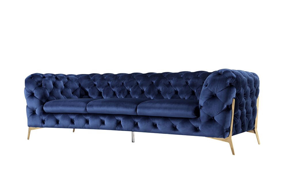 Blue fabric glam style sofa w/ gold legs by Beverly Hills additional picture 9
