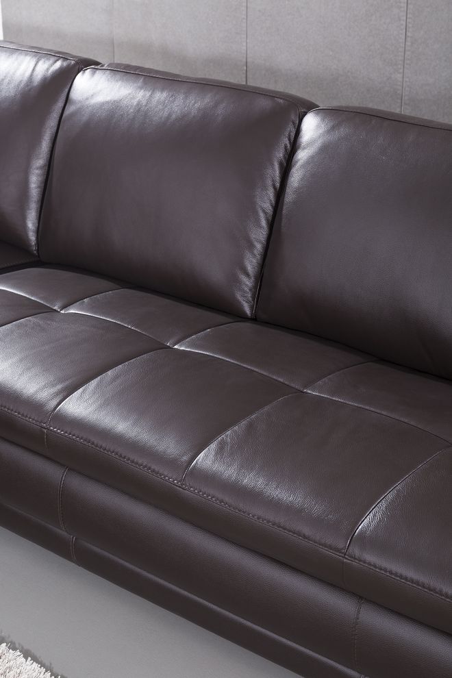 Left-facing brown leather low-profile contemporary sectional by Beverly Hills additional picture 5
