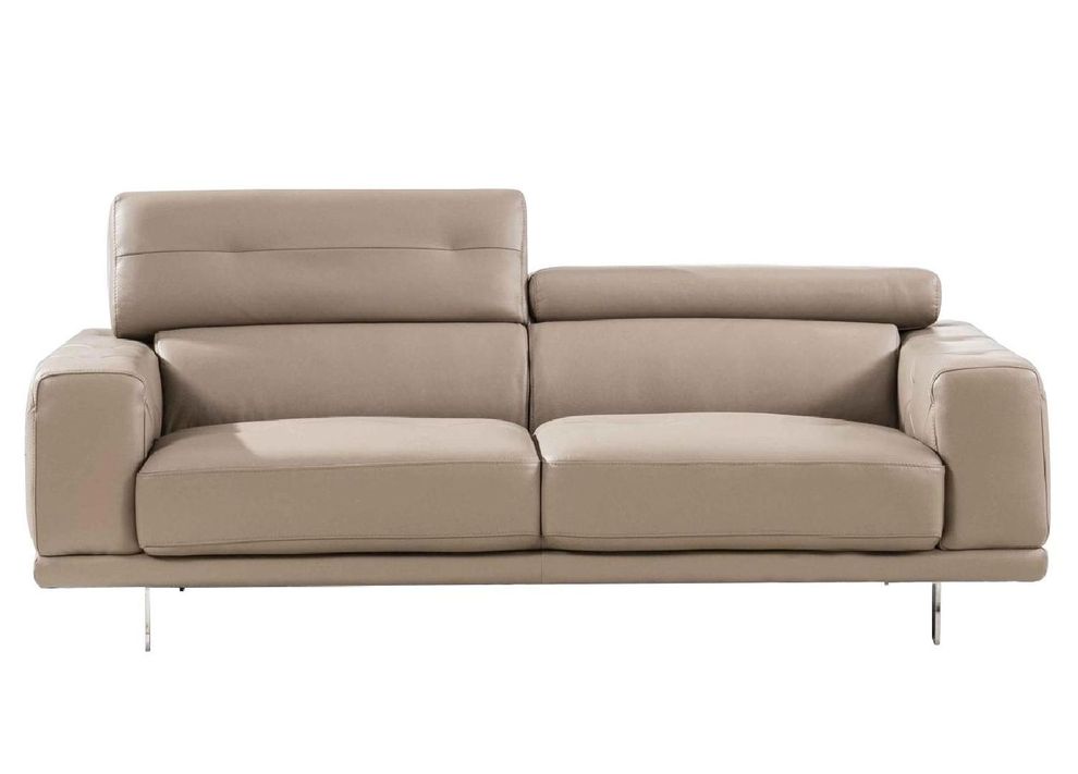 Modern low-profile leather sofa in taupe by Beverly Hills additional picture 2