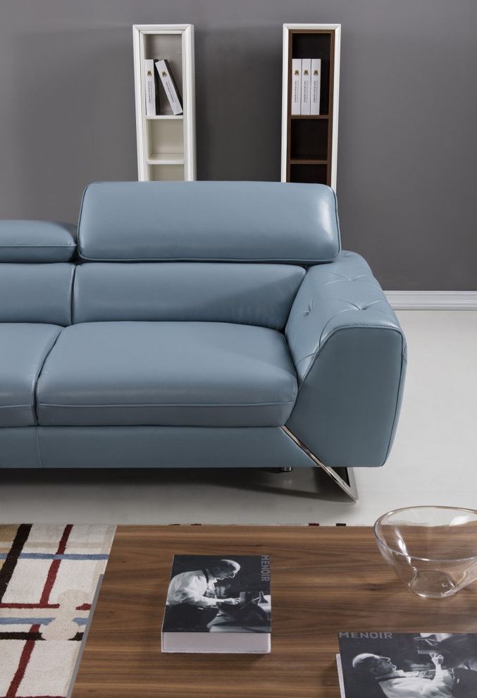 Modern low-profile sectional in aqua leather by Beverly Hills additional picture 3